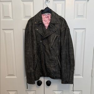 Acne Studios Men's Black zip up Leather biker Jacket sz 48 (brand new with tags)